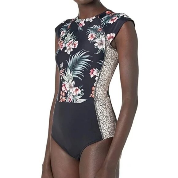 NWT Eidon mixed print floral, animal print cap sleeve paddle suit, XS - Picture 6 of 8